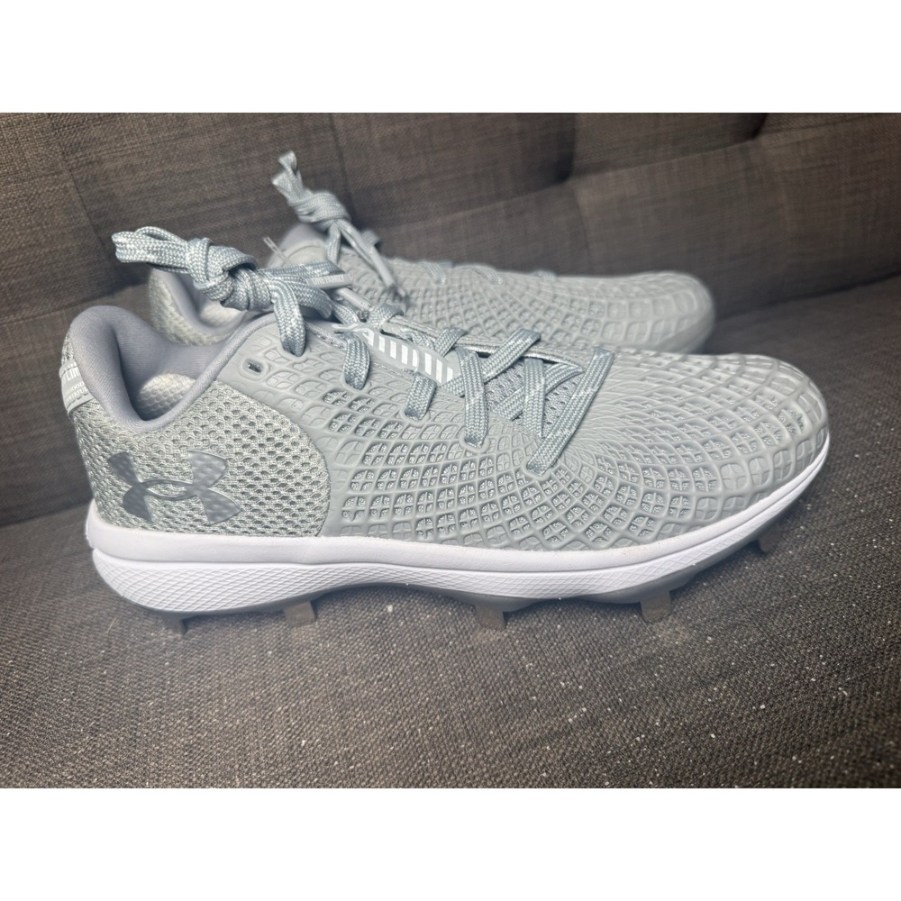 Size8 New!  UNDER ARMOUR GLYDE 2.0 METAL FASTPITCH SOFTBALL CLEATS SILVER - Picture 2 of 4